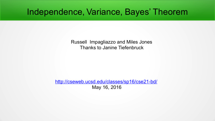 independence variance bayes theorem