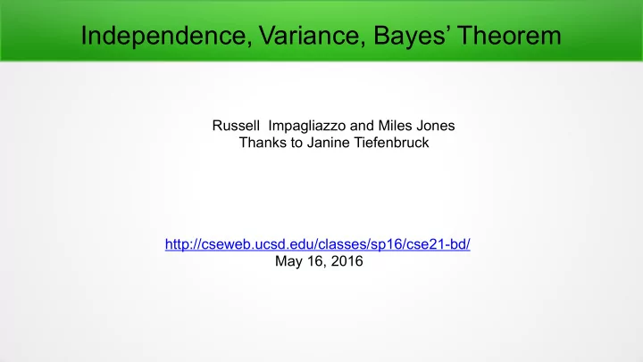 independence variance bayes theorem