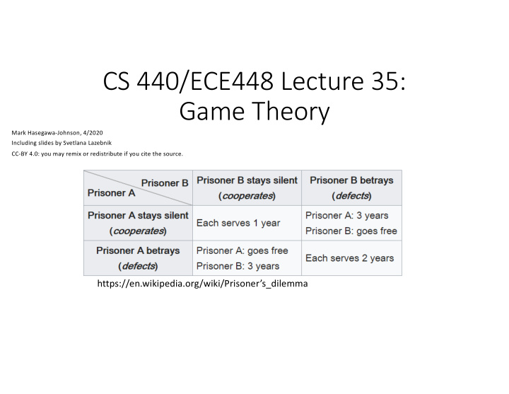 cs 440 ece448 lecture 35 game theory