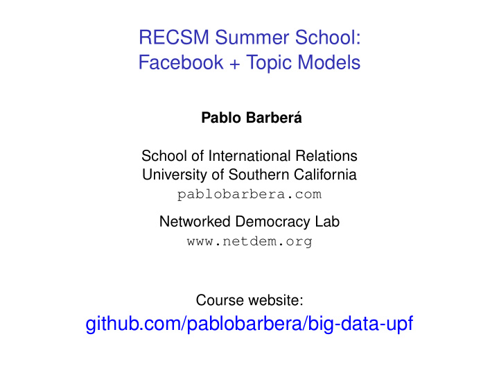 recsm summer school facebook topic models
