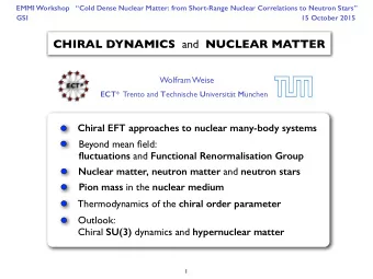CHIRAL DYNAMICS and NUCLEAR MATTER  Wolfram Weise ECT *  Trento and T echnische U niversitt M