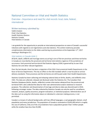 National Committee on Vital and Health Statistics  Overview  Importance and need for vital
