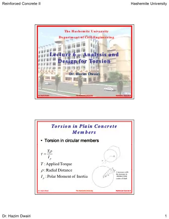 Lecture 6  Lecture 6    Analysis and  Analysis and  Design for Torsion  Design for Torsion