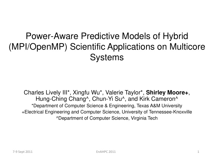 power aware predictive models of hybrid mpi openmp