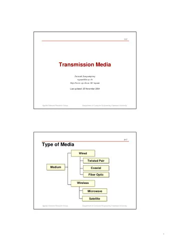 Transmission Media  Surasak Sanguanpong  nguan@ku.ac.th  http://www.cpe.ku.ac.th/~nguan  Last