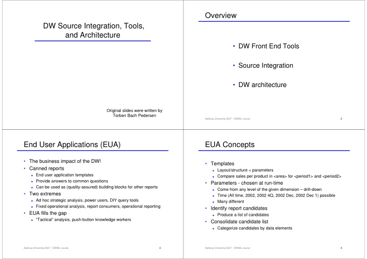 overview dw source integration tools and architecture
