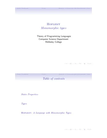 Hoflemt  Monomorphic types  Theory of Programming Languages  Computer Science Department  Wellesley