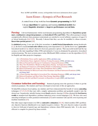 Jason EisnerSynopsis of Past Research A central focus of my work has been dynamic programming