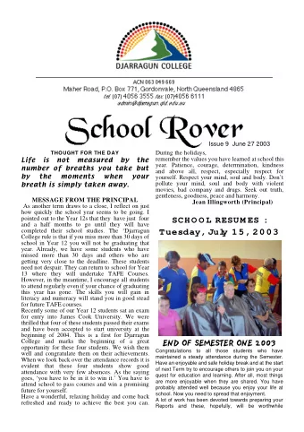 SCHO O L  RESUM ES  :  and a half months to go until they will have  completed their school