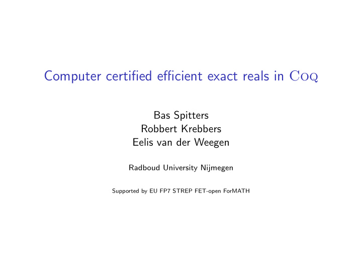 computer certified efficient exact reals in coq