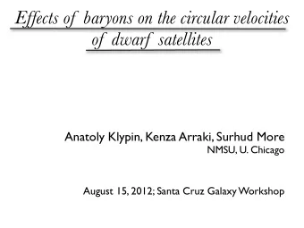 Effects of  baryons on the circular velocities  of  dwarf  satellites  Anatoly Klypin, Kenza