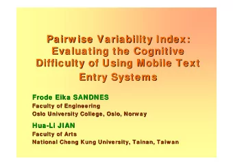 Pairw ise Variability Index:  Variability Index:  Pairw ise  Evaluating the Cognitive  Evaluating
