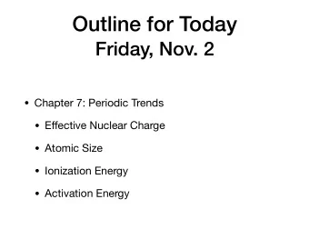 Outline for Today  Friday, Nov. 2  Chapter 7: Periodic Trends  E ff ective Nuclear Charge