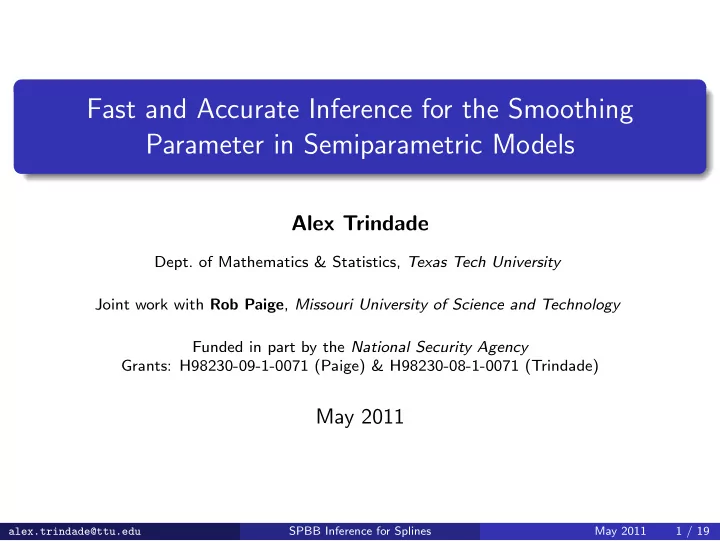 fast and accurate inference for the smoothing parameter