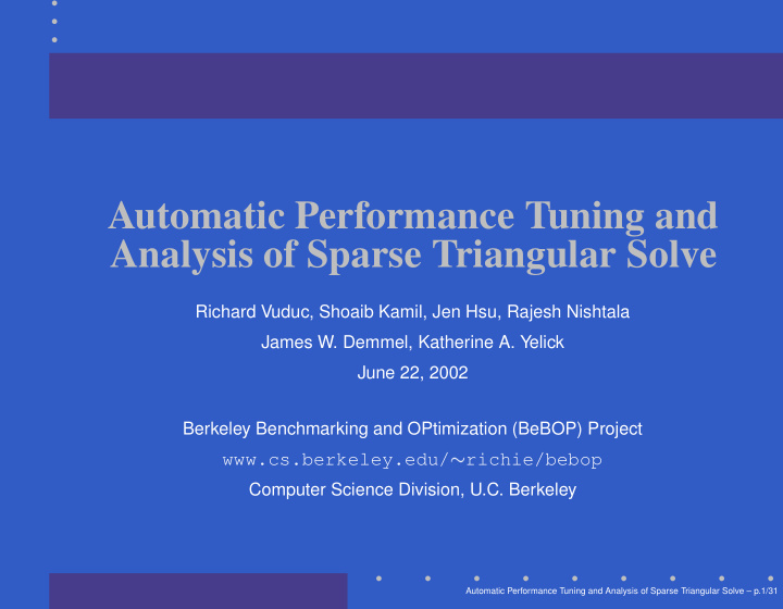 automatic performance tuning and analysis of sparse