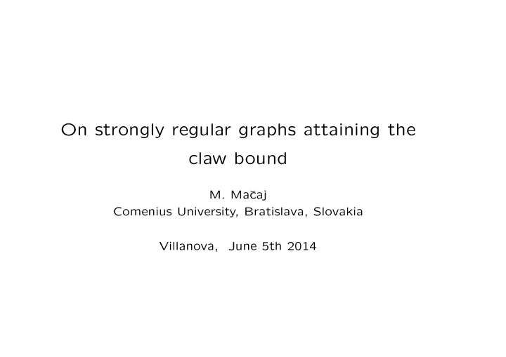 on strongly regular graphs attaining the claw bound