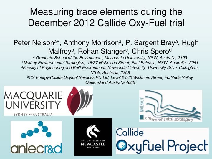 measuring trace elements during the december 2012 callide