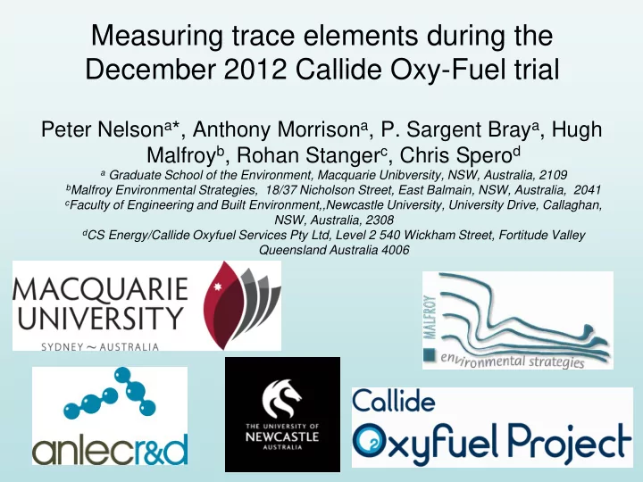 measuring trace elements during the december 2012 callide