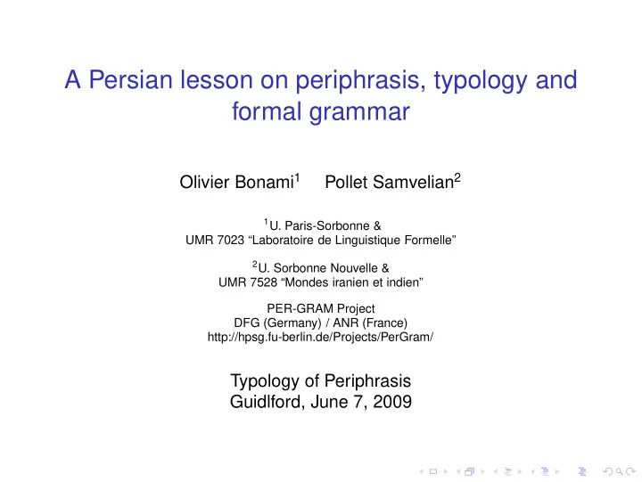 a persian lesson on periphrasis typology and formal