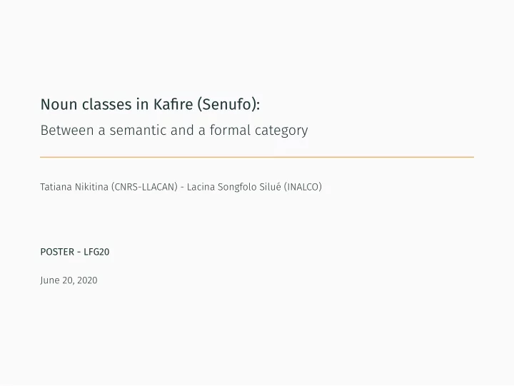 noun classes in kafire senufo