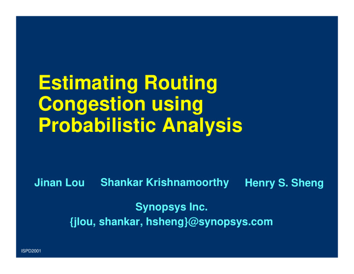 estimating routing congestion using probabilistic analysis