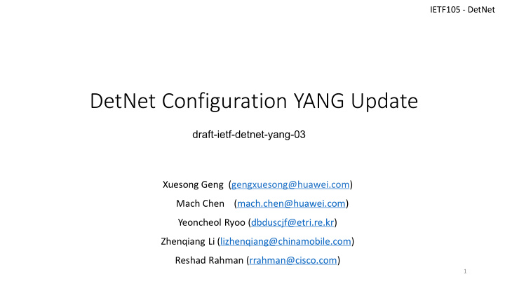 detnet configuration yang update