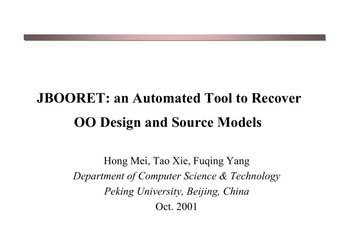 jbooret an automated tool to recover oo design and source