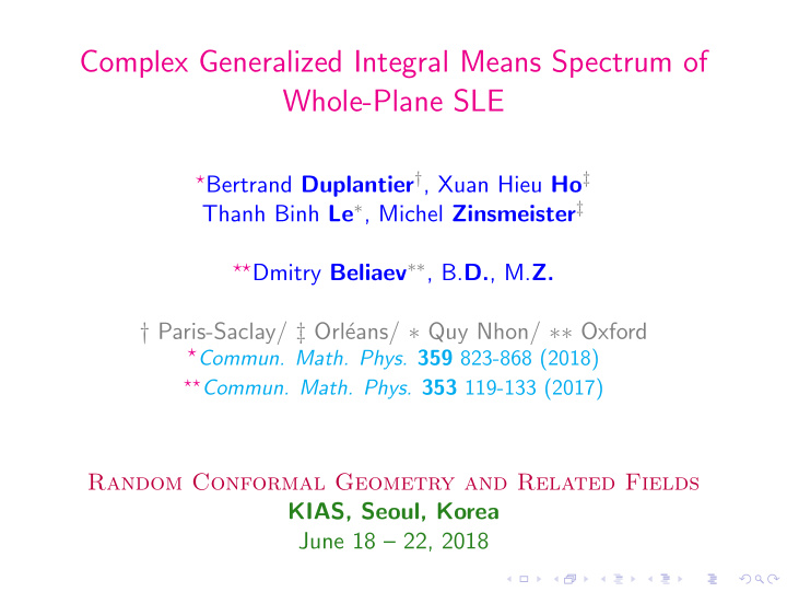 complex generalized integral means spectrum of whole