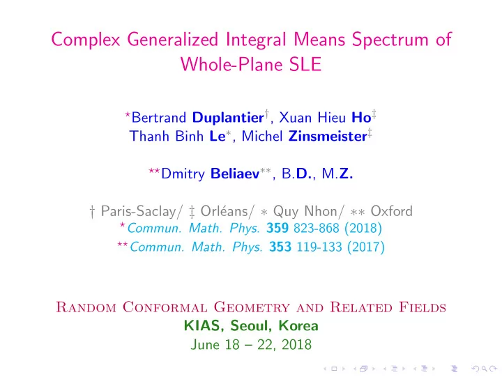 complex generalized integral means spectrum of whole
