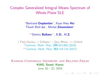 Complex Generalized Integral Means Spectrum of  Whole-Plane SLE  Bertrand Duplantier  , Xuan