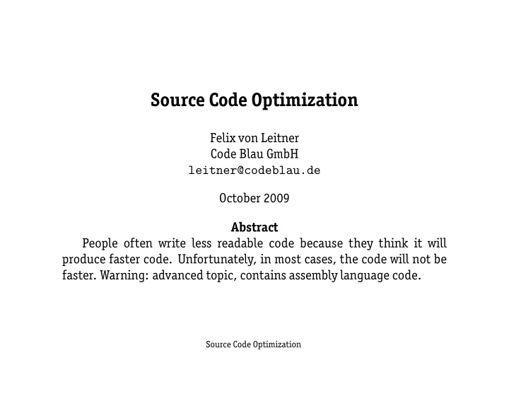 source code optimization