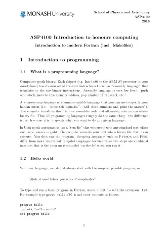 ASP4100 Introduction to honours computing  Introduction to modern Fortran (incl. Makefiles)  1