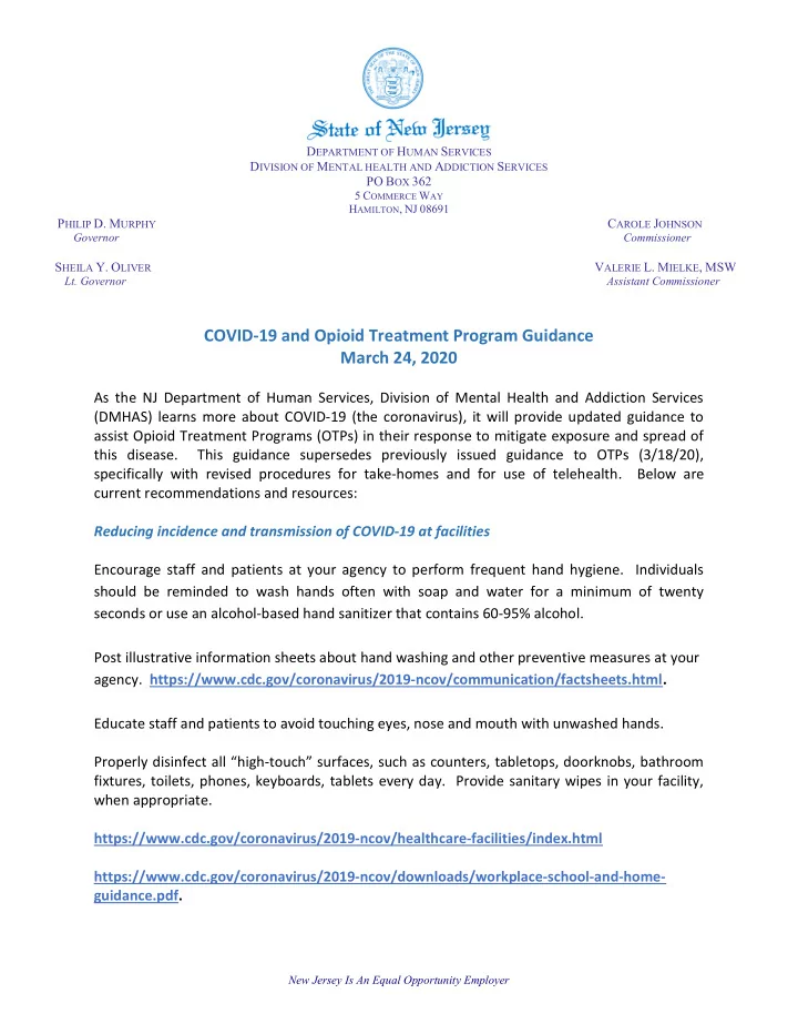 covid 19 and opioid treatment program guidance march 24