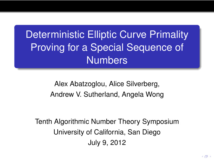 deterministic elliptic curve primality proving for a