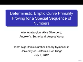 Deterministic Elliptic Curve Primality  Proving for a Special Sequence of  Numbers  Alex