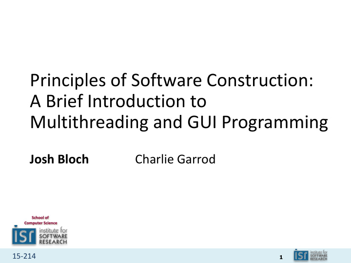 principles of software construction a brief introduction