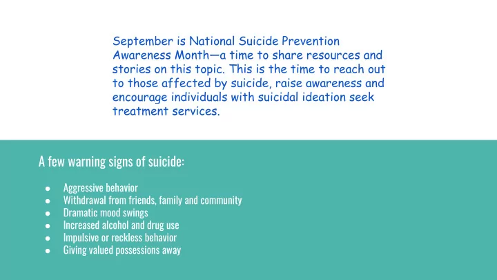 a few warning signs of suicide