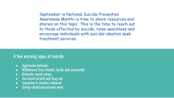 A few warning signs of suicide:  Aggressive behavior    Withdrawal from friends, family and