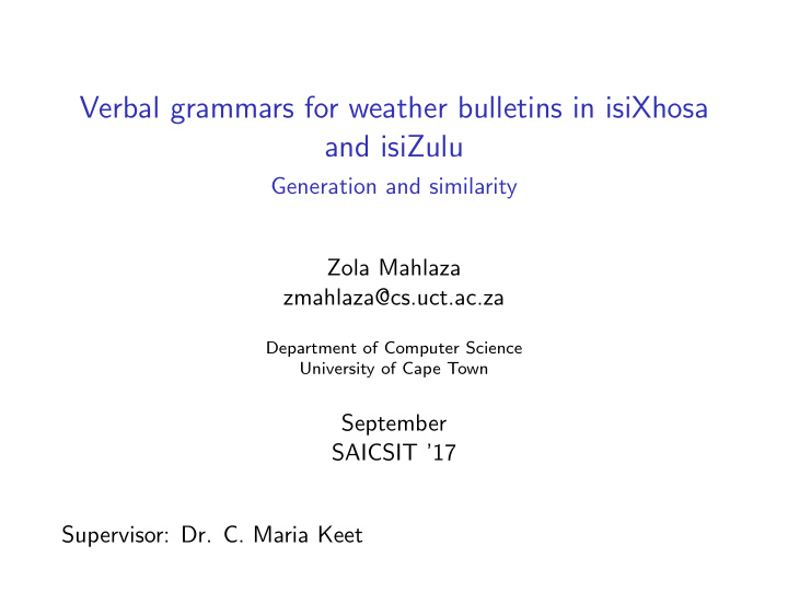 verbal grammars for weather bulletins in isixhosa and