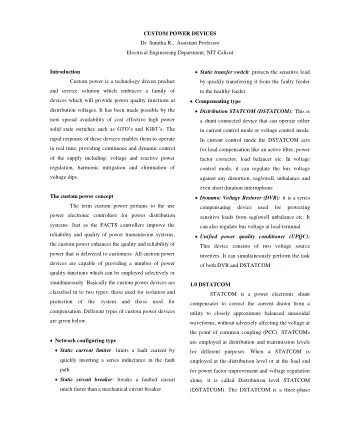 CUSTOM POWER DEVICES  Dr. Sunitha R.,  Assistant Professor  Electrical Engineering Department, NIT