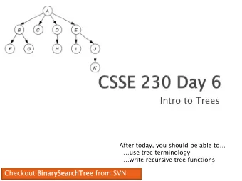 Intro to Trees  After today, you should be able to use tree terminology write recursive