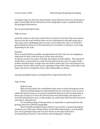 Lecture notes 12.001  field technique &amp; geological mapping  Geological maps are the most data