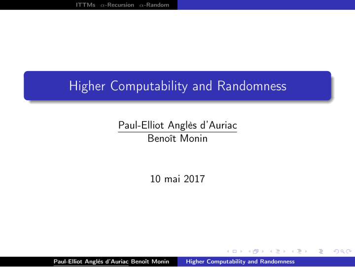 higher computability and randomness