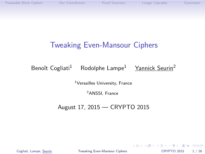 tweaking even mansour ciphers