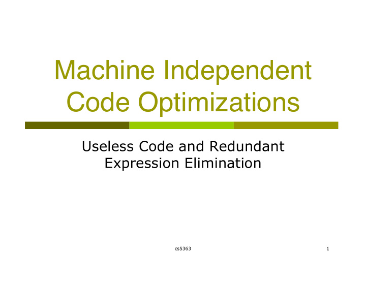 machine independent code optimizations