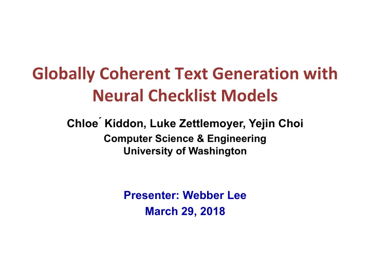 globally coherent text generation with neural checklist