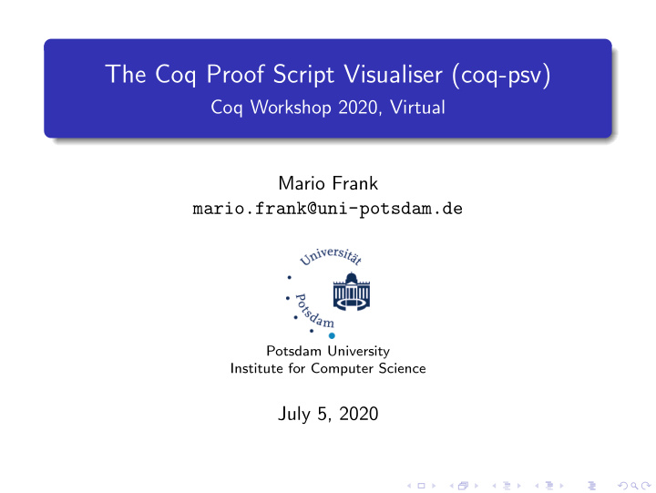 the coq proof script visualiser coq psv