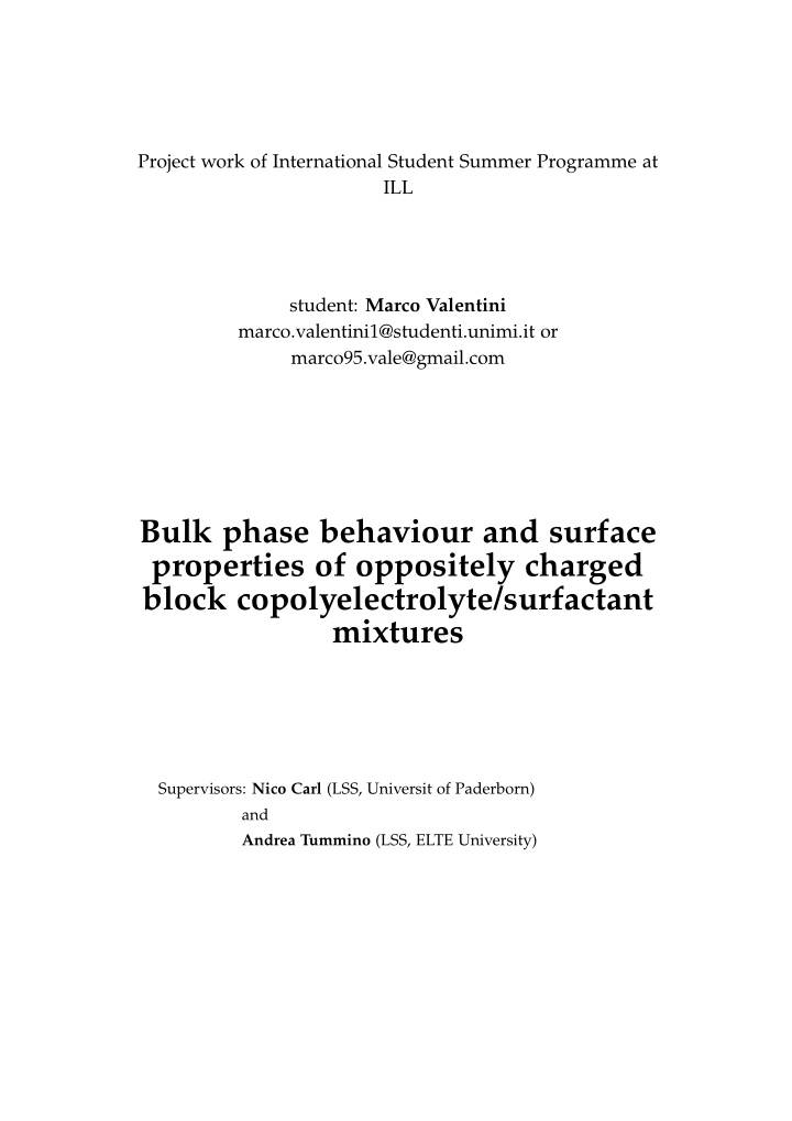 bulk phase behaviour and surface properties of oppositely