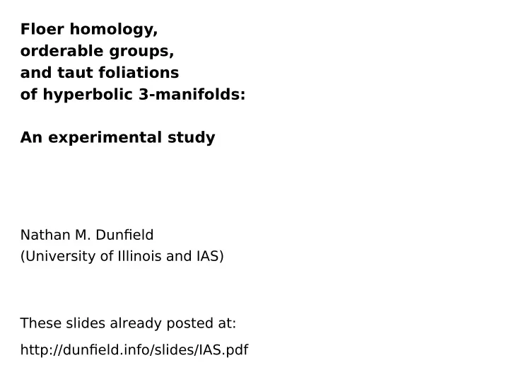floer homology orderable groups and taut foliations of