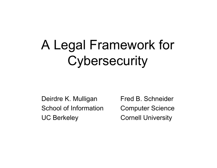 a legal framework for cybersecurity